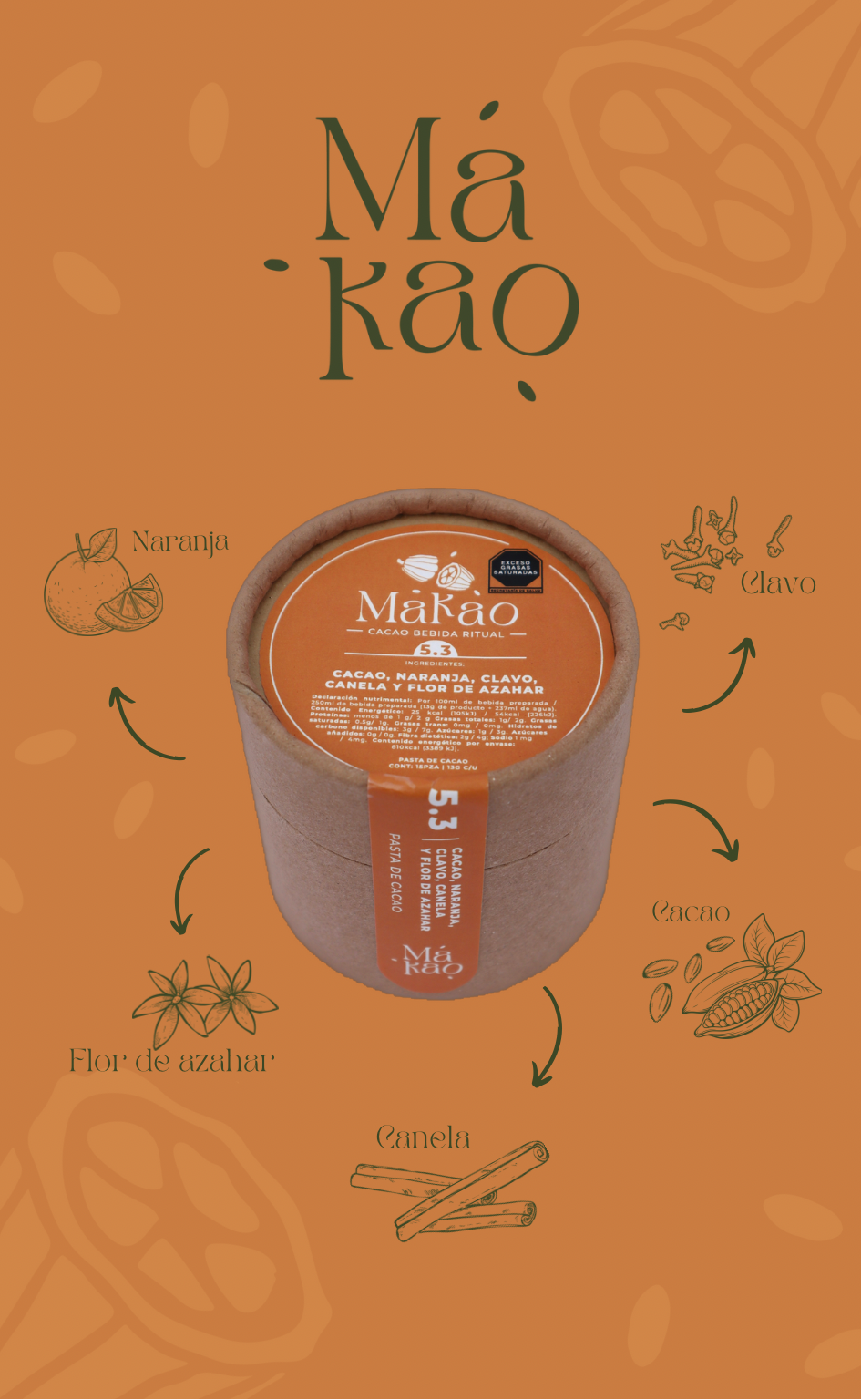 Cacao, naranja, clavo, canela- 5.3. Makao